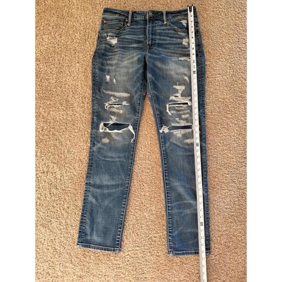 American Eagle Airflex+ Patched Ripped Slim Straight Jeans Men’s 32x32 Blue Dist - Picture 5 of 8